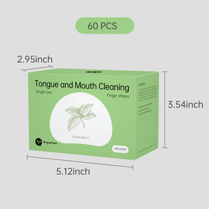 Tongueclear Adults Disposable Deep Oral Cleansing Finger Wipes, Fresh Mint, 60 pcs