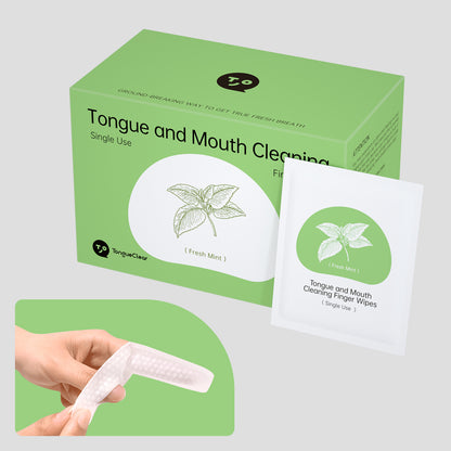 Tongueclear Adults Disposable Deep Oral Cleansing Finger Wipes, Fresh Mint, 60 pcs