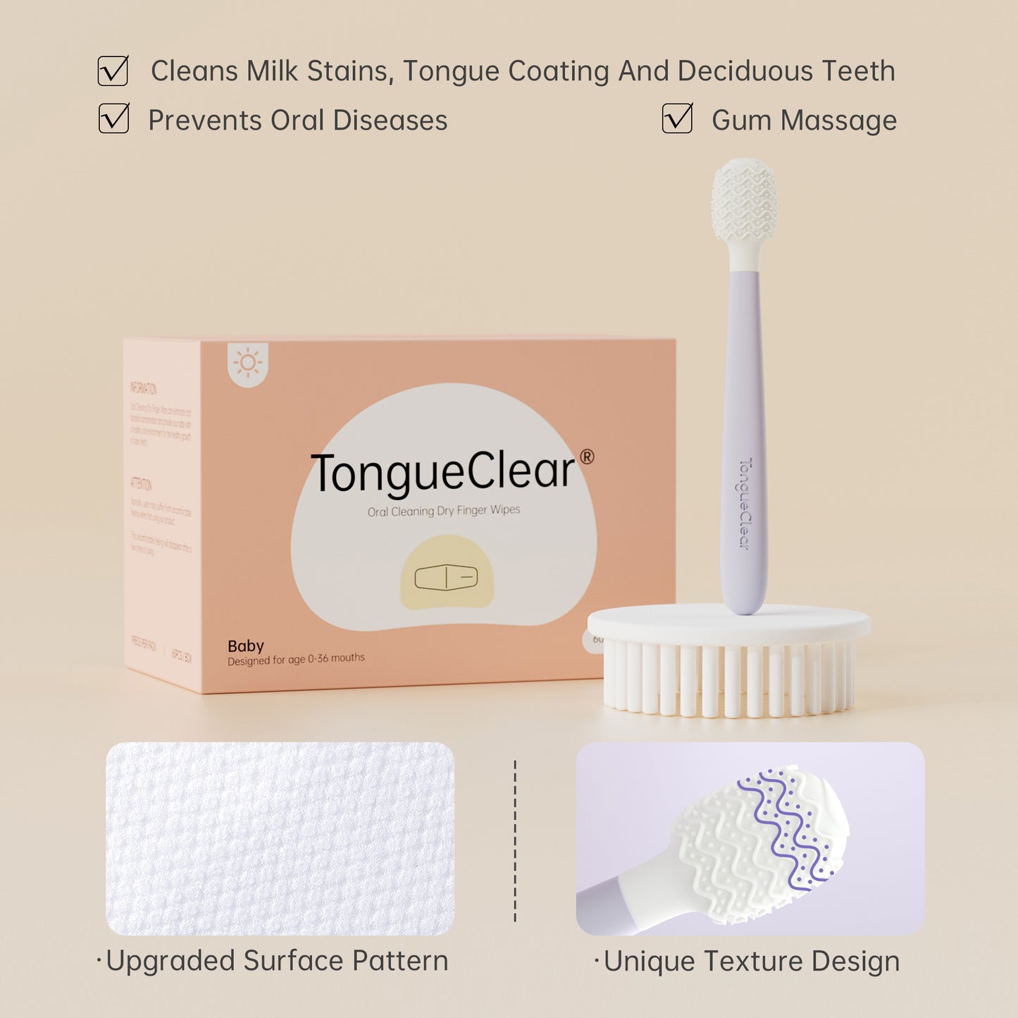 Tongueclear Baby Oral Cleaning Kit, Baby Airbag Oral Cleaner And Dry Oral Cleaning Finger Wipes，Essential For Teething